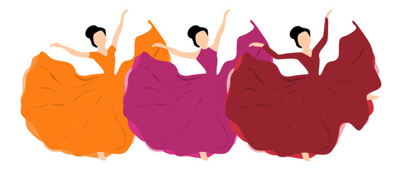 Attractive beautiful vector dancers in cartoonish theme 