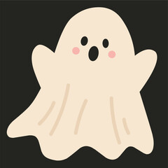 Adorable spooky ghost doodle in flat cartoon style, friendly yet creepy, perfect for Halloween decorations, party invitations, and seasonal art.