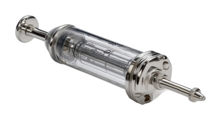 Injecting innovation clear syringe design laboratory product showcase, isolated on transparent background, png