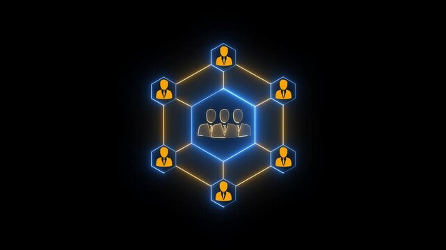 Stakeholders concept for business finance stakeholder management. Different stakeholders contact collaboration for company organization. Animated neon line animation on transparent background.