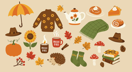 Cozy Autumn Collection of Seasonal Elements.