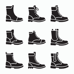 Set of solid boot icons isolated on white background