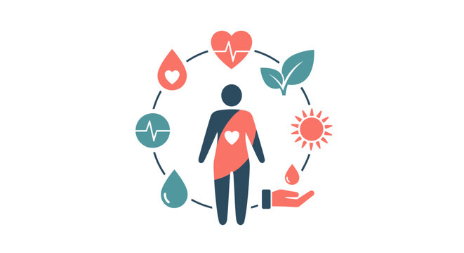 This conceptual illustration beautifully depicts a holistic approach to human health and well-being, emphasizing essential elements for a balanced lifestyle. - Powered by Adobe
