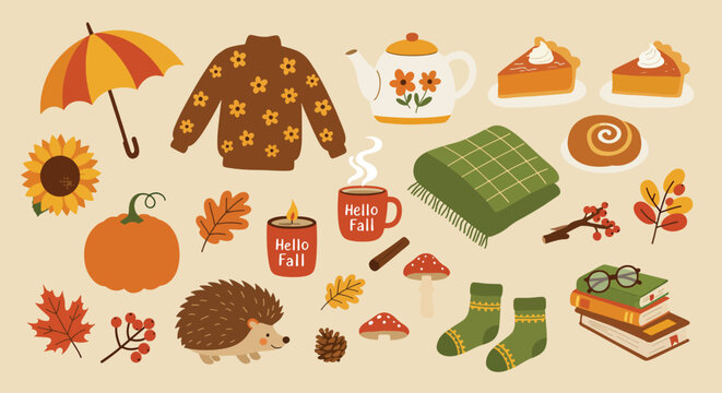 Cozy Autumn Season Collection of Fall Elements.