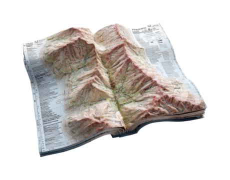 Exploring detailed terrain maps in nature scenic outdoors view, isolated on transparent background, png