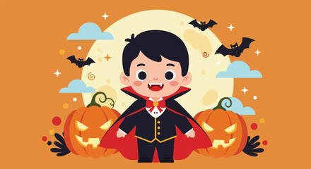 Cute Vampire Boy Halloween Costume Illustration