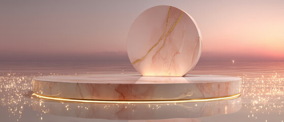Light gold atmospheric and beautiful fantasy product podium. 