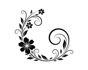 Fototapeta premium Detailed black and white floral ornament. Features swirling stems, leaves and flowers. Vector Illustration.
