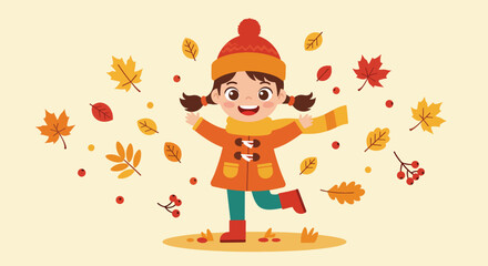 Happy Young Girl Enjoying Autumn Leaf Fall Season.