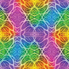 Seamless Pattern, Colorful symmetrical pattern with intricate interwoven lines in rainbow spectrum Stock royalty free
