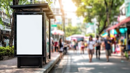 Obraz premium Blank billboard at a city bus stop.