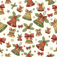 Christmas bell seamless pattern with jingle bells.