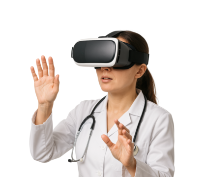 Revolutionizing medical facilities with virtual reality technology, isolated on transparent background, png