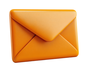 Sending a bright orange envelope office digital modern, isolated on transparent background, png