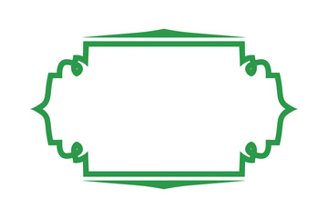 A vibrant green ornate frame with curled edges and an empty center, ideal for design projects. Vector Illustration.