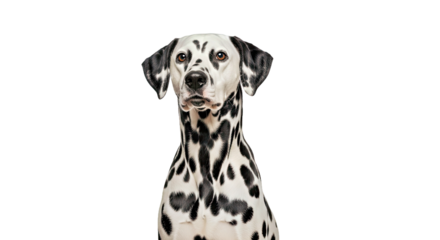 Adorable Dalmatian on white: elegant companion with black spots.