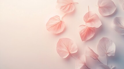 Delicate pink leaves on soft pastel background