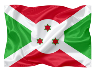 Burundi Flag in Smooth Silk Fabric Texture, Diagonally Draped, Isolated PNG