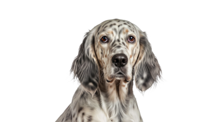 Adorable English Setter on white: gentle pet with speckled coat.