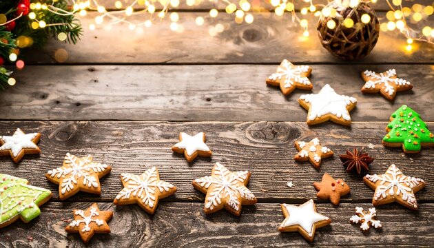 Holiday cookies on wood