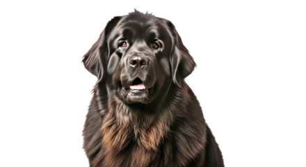 Adorable Newfoundland dog on white: gentle giant with a fluffy coat.
