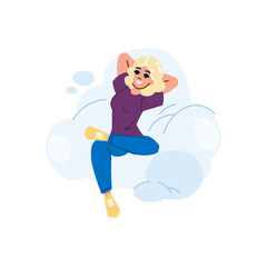 Woman relaxing on cloud, enjoying peace and freedom