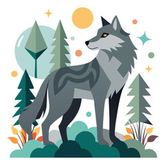 vector illustration of wolf, howling, abstract