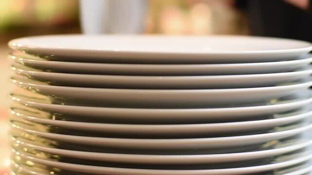 Stacked white plates