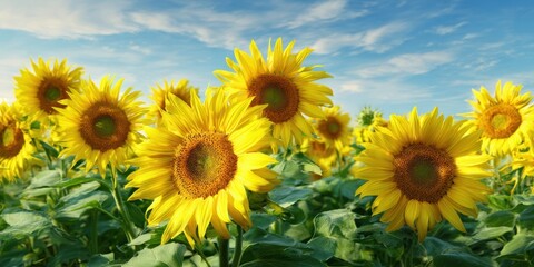 The Sunflowers Bask in Sunlight Across a Vibrant Summer Field Under Blue Skies