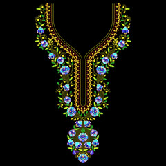 Neckline asian floral embroidery design for digital and textile print on fabric.