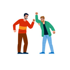 Two angry men arguing and fighting raising fists