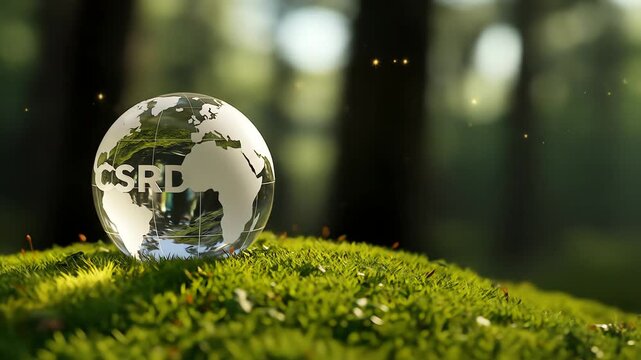 CSRD Transparency A Clear Globe on a Bed of Moss Demonstrates Sustainability