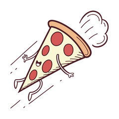Happy Flying Pizza Slice Cartoon