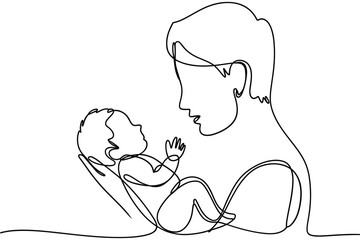Father s tender embrace holding newborn baby in continuous line art