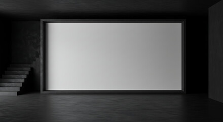 Dark Room, Blank Wall, Concrete Stairs, Mockup
