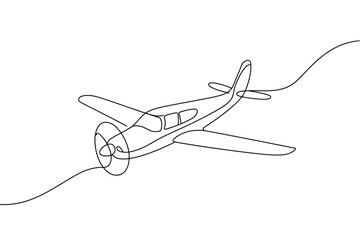 Single line drawing of a classic airplane in flight