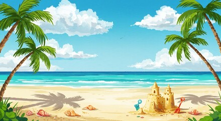 Tropical Beach Paradise: Vibrant Digital Illustration