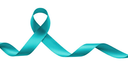 A high-quality, vibrant teal fabric ribbon with a single elegant loop, flowing horizontally against a transparent background, soft studio lighting. Concept of unity and support