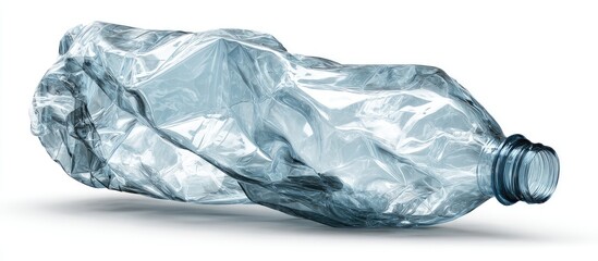 Crumpled plastic water bottle on white background