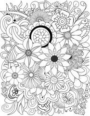 Intricate doodle art featuring abstract shapes flowers and circular elements for creative expression transparent background