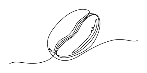 One line art drawing of a coffee bean. Simple, minimalist style. Black line on a white background. Vector illustration.