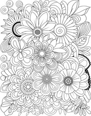 Intricate floral pattern a beautifully detailed black and white line art drawing of flowers transparent background