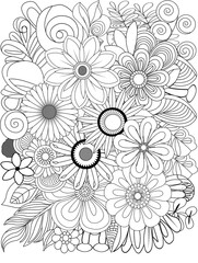 Intricate floral design outline coloring page for creative expression and relaxation transparent background