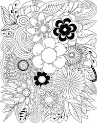 Intricate floral design with swirls and petals for coloring and relaxation transparent background