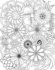 Intricate floral line art design for coloring pages and creative projects transparent background