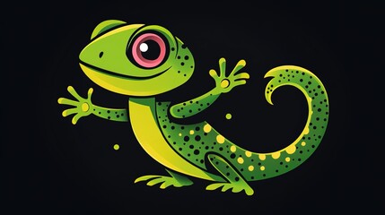 Fototapeta premium Cartoon Lizard Silhouette App Icon - Green Body, Pink Eyes, Raised Right Hand (Waving/Pointing), Small Black Tail Dot for Texts/Social Media