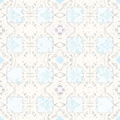 Seamless Pattern, Abstract geometric pattern with squares, diamonds and dots in light blue and white Stock royalty free image.