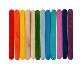 Colorful craft sticks display bright, isolated on transparent background, png