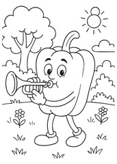 coloring book paprika playing trumpet in the park.