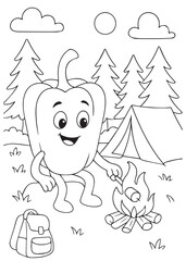 coloring book paprika camping with a campfire.